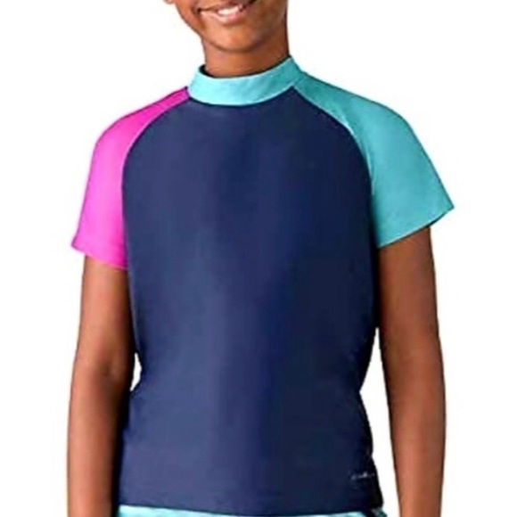 Eddie Bauer Girls Colorblock Short Sleeves Rash Guard Swim Top Size L(14-16) - Picture 3 of 13